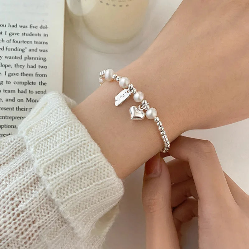 925 Sterling Silver Bracelets for Women Men String Accessories Trend Vintage Simple Heart Tassel Pendant Party Jewelry Gift