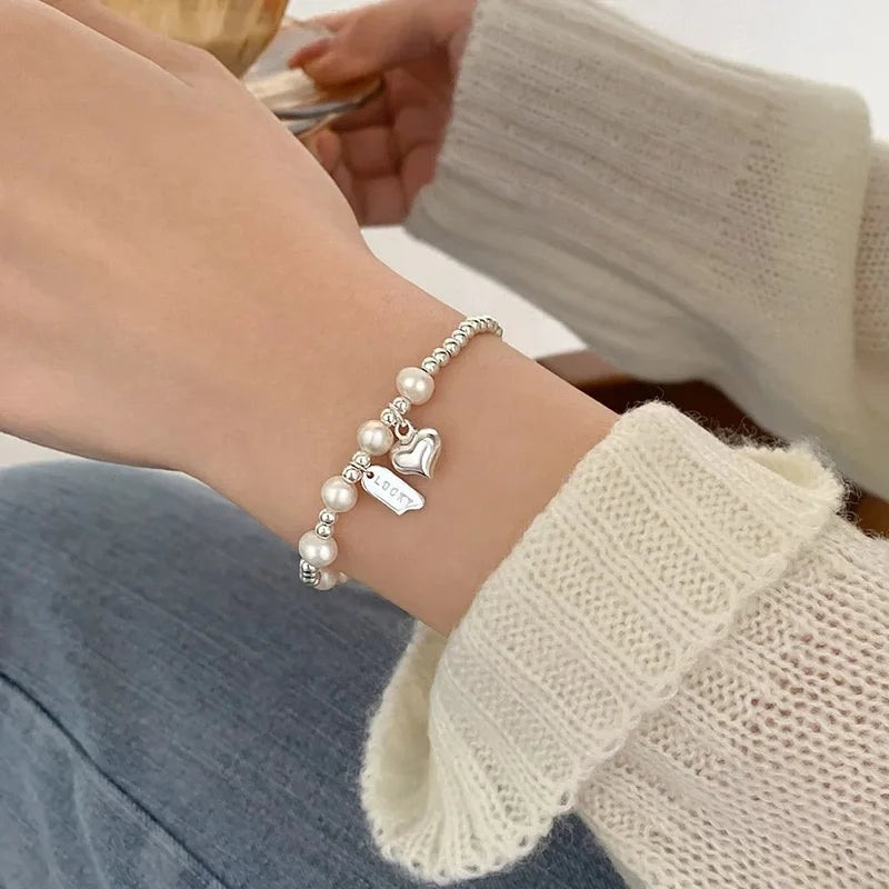 925 Sterling Silver Bracelets for Women Men String Accessories Trend Vintage Simple Heart Tassel Pendant Party Jewelry Gift