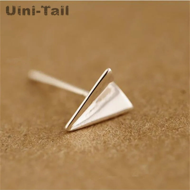 Uini-Tail hot new 925 Tibetan silver features fresh air paper airplane shape cute little earrings fashion trend hypoallergenic