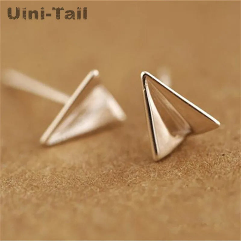 Uini-Tail hot new 925 Tibetan silver features fresh air paper airplane shape cute little earrings fashion trend hypoallergenic