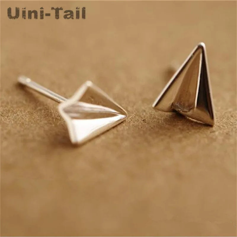 Uini-Tail hot new 925 Tibetan silver features fresh air paper airplane shape cute little earrings fashion trend hypoallergenic