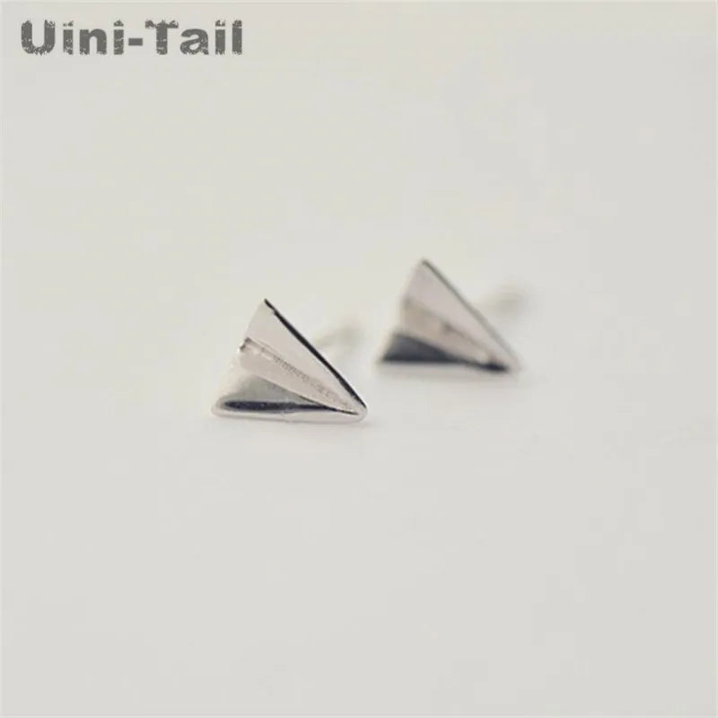 Uini-Tail hot new 925 Tibetan silver features fresh air paper airplane shape cute little earrings fashion trend hypoallergenic