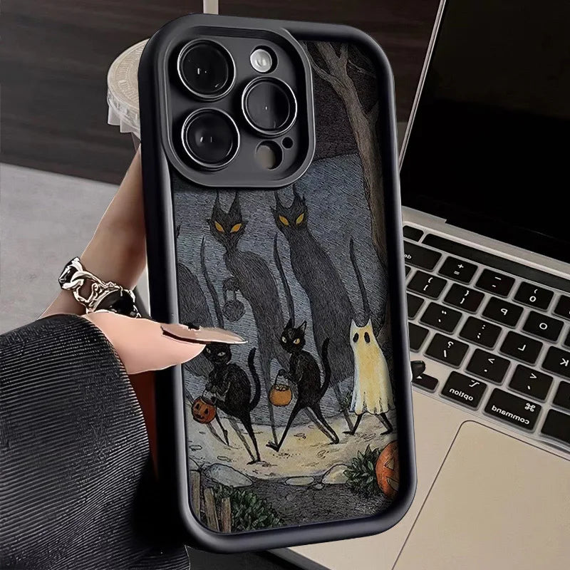 Halloween Pumpkin Pattern Waterproof Drop Scratch Resistant Phone Case Fully Covered Fingerprint Shockproof for iPhone 17 Pro
