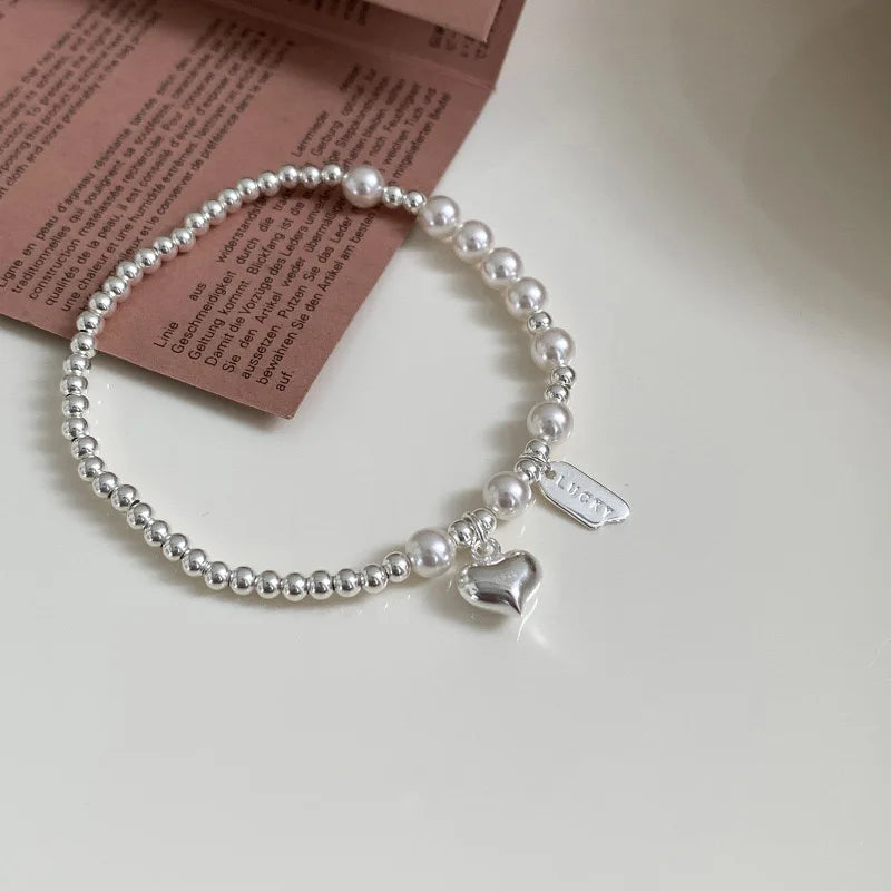 925 Sterling Silver Bracelets for Women Men String Accessories Trend Vintage Simple Heart Tassel Pendant Party Jewelry Gift