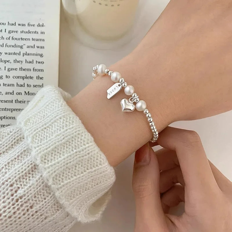 925 Sterling Silver Bracelets for Women Men String Accessories Trend Vintage Simple Heart Tassel Pendant Party Jewelry Gift