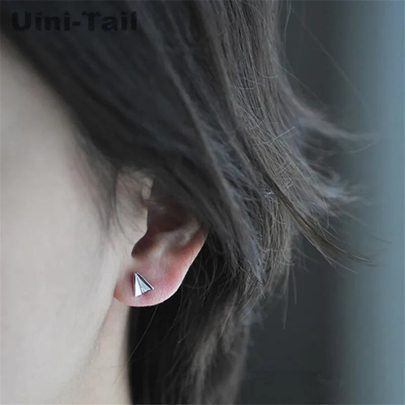 Uini-Tail hot new 925 Tibetan silver features fresh air paper airplane shape cute little earrings fashion trend hypoallergenic